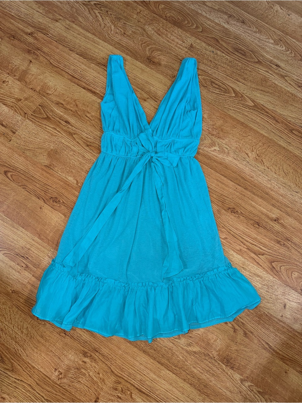 NWOT Zara Teal Sleeveless V-Neck Tie-Front Mini Dress vintage